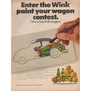 1969 Wink Soda Volkswagen Paint Your Wagon Contest Vintage Print Ad VW Beetle